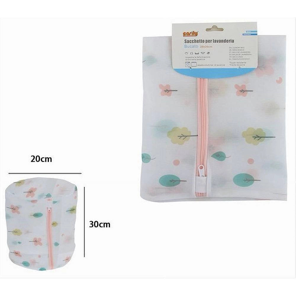 Trade Shop - Sacchetto Lavanderia Lavaggio Rete Cerniera Biancheria 20x30 Cm A Fantasia 87434 -