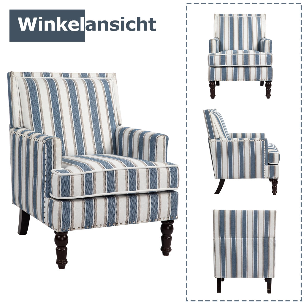 Poltrona Accent Imbottita ¨C MINIMAL ¨C Tessuto Lino Righe Blu/Bianco, Soggiorno