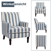 Poltrona Accent Imbottita ¨C MINIMAL ¨C Tessuto Lino Righe Blu/Bianco, Soggiorno
