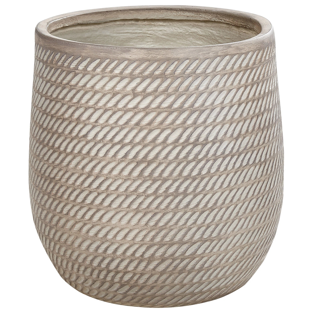 Vaso rotondo per piante in fibra di argilla con motivo in rilievo beige ⌀ 39 cm giardino terrazzo