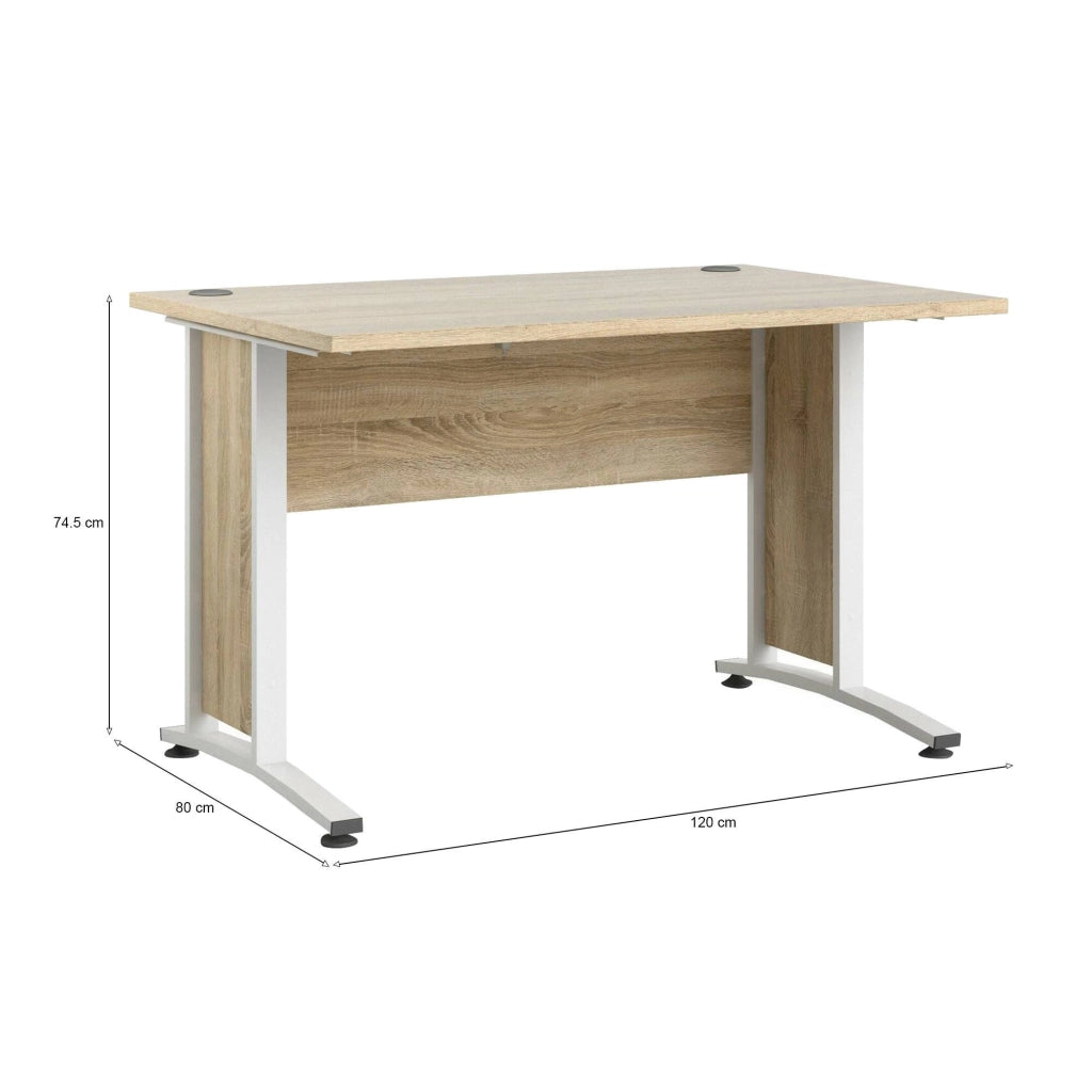Scrivania Amigos, Scrittoio multiuso, Tavolo per ufficio porta PC, Piano di lavoro, 120x80 h75 cm, Quercia e Bianco