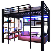 LETTO a soppalco 140x200 cm in Metallo e MDF Nero con LED e vano a giorno