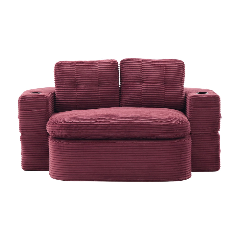 Poltrona letto 2 in 1 - con funzione relax e doppi portabicchieri - in corda - rosso vino