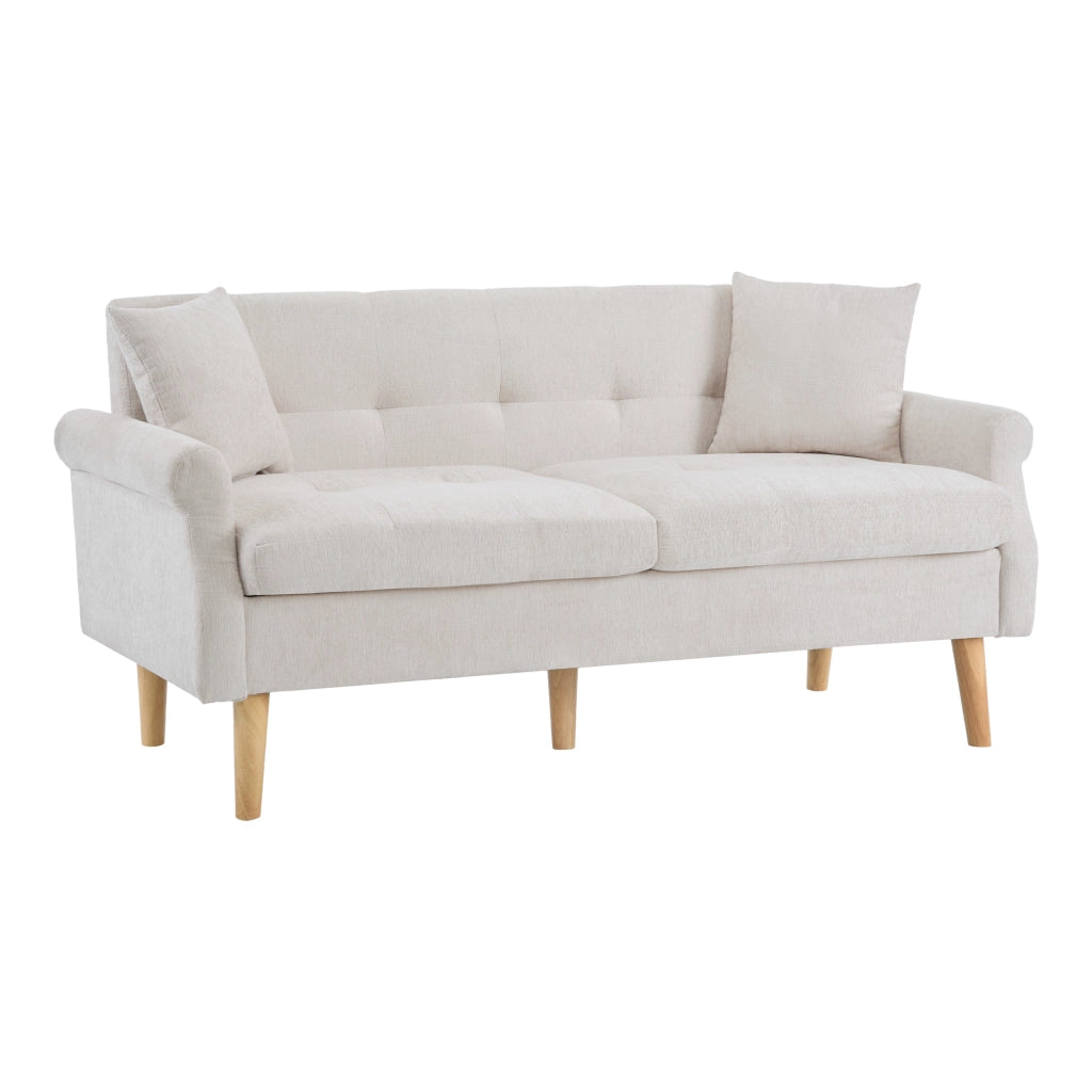 Divano 2 Posti con Cuscini spessi e Braccioli ergonomici, in Ciniglia Beige 162 × 74 × 77 cm