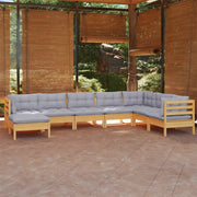 Set Divani da Giardino 8 pz con Cuscini Grigi Massello di Pino 3096658