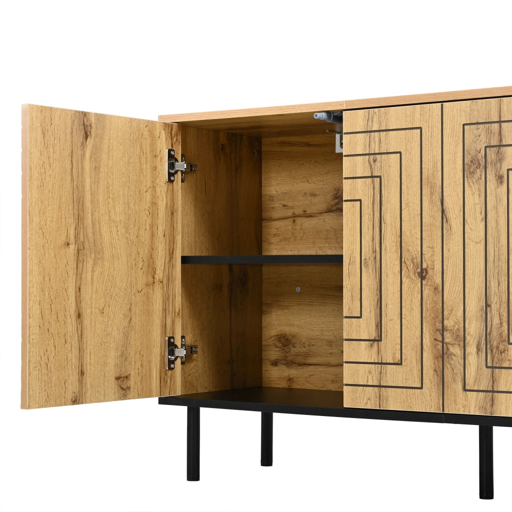 Credenza con 3 ante e 6 vani, apertura push-open, motivo a onde, per soggiorno e sala da pranzo, 120 × 35 × 68 cm