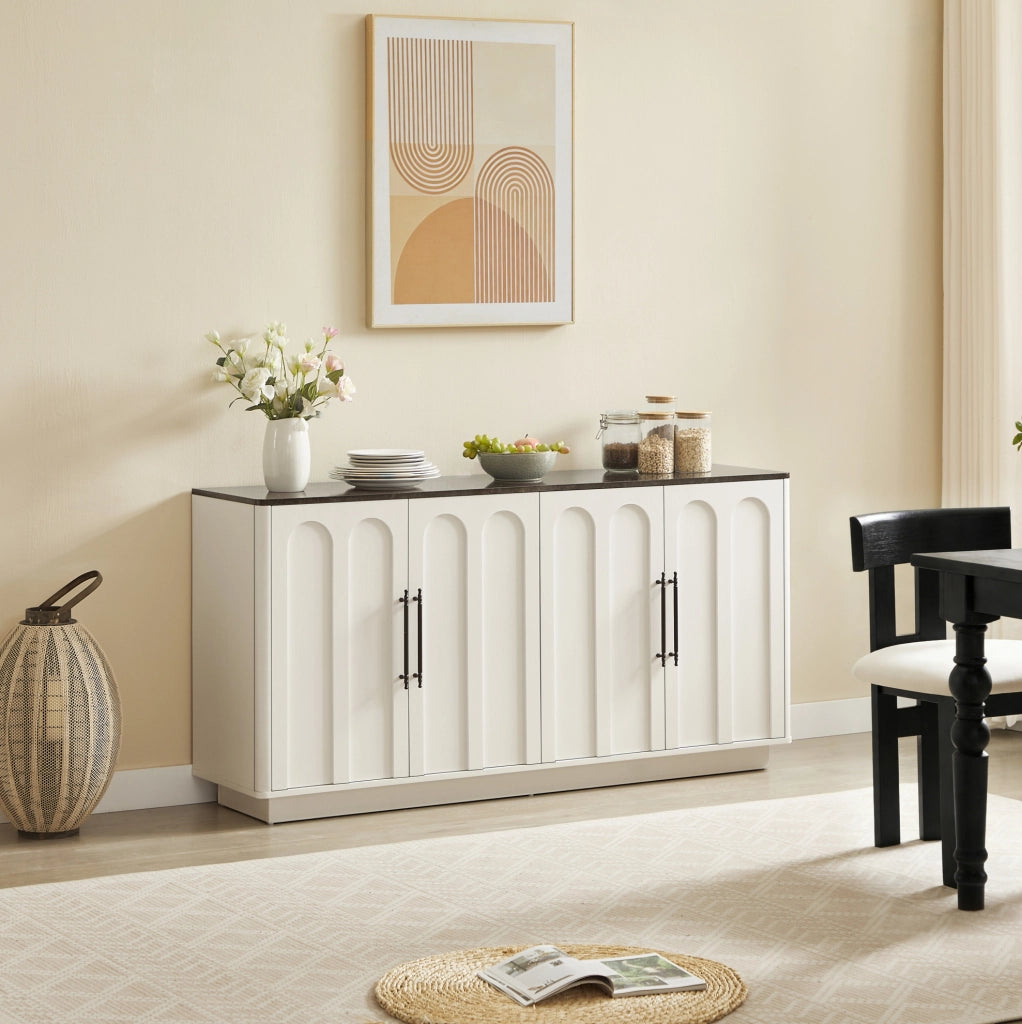 Sideboard 160x40x80 cm con chiusura soft-close e fissaggio a parete in MDF bianco e nero