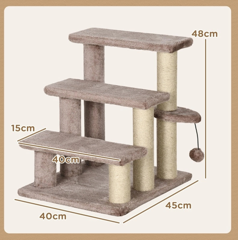 Scala tiragraffi per gatti in legno marrone con pallina