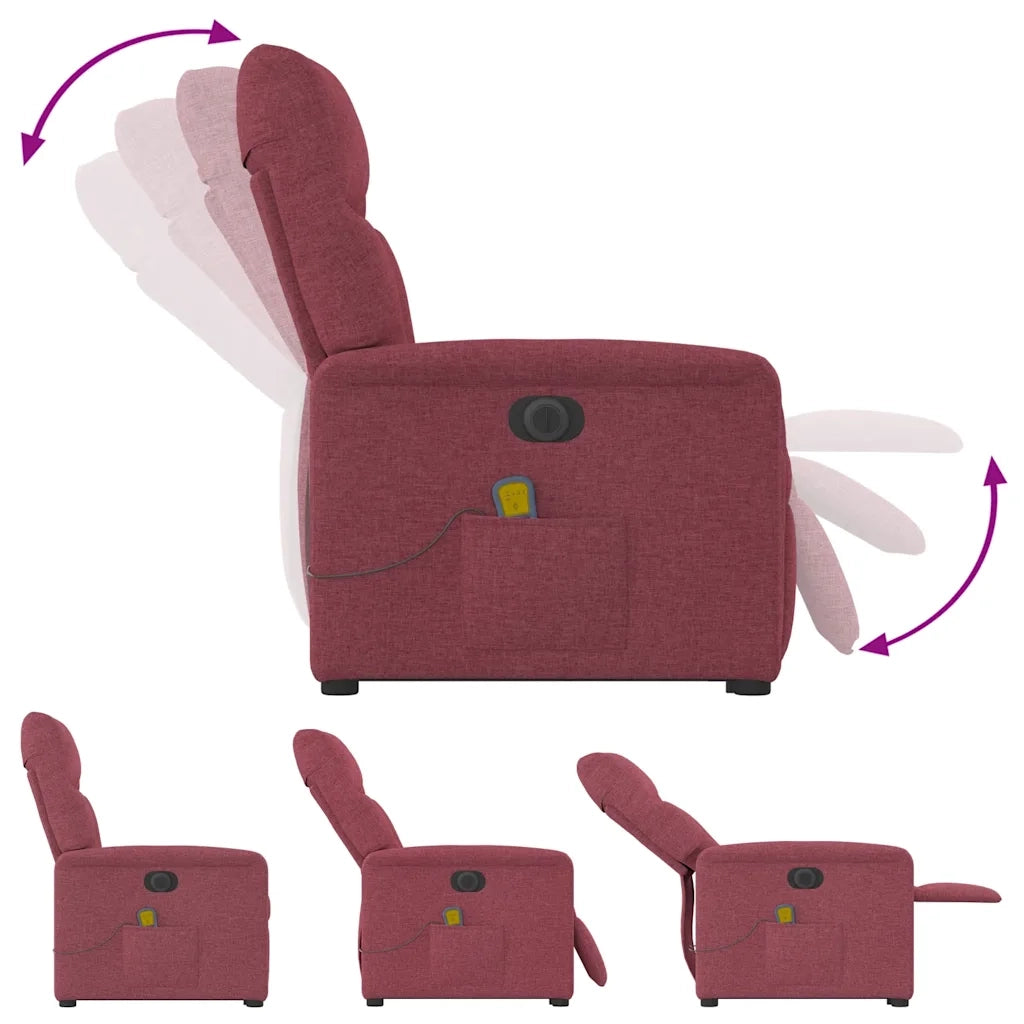 vidaXL Poltrona Alzapersona Massaggiante Elettrica Rosso Vino Tessuto