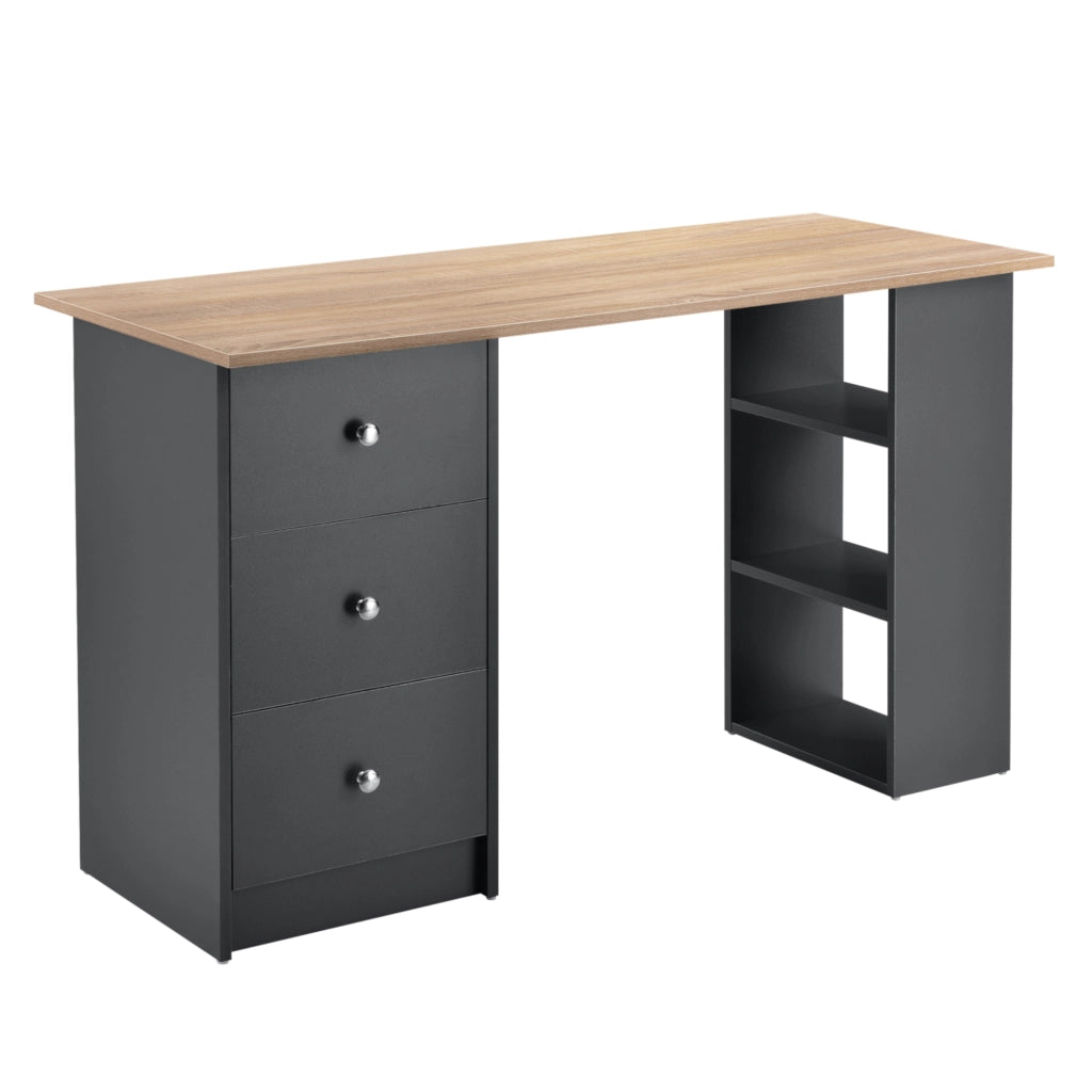 Scrivania Lemberg con Cassetti e Ripiani - Grigio Scuro / Effetto Legno [en.casa]