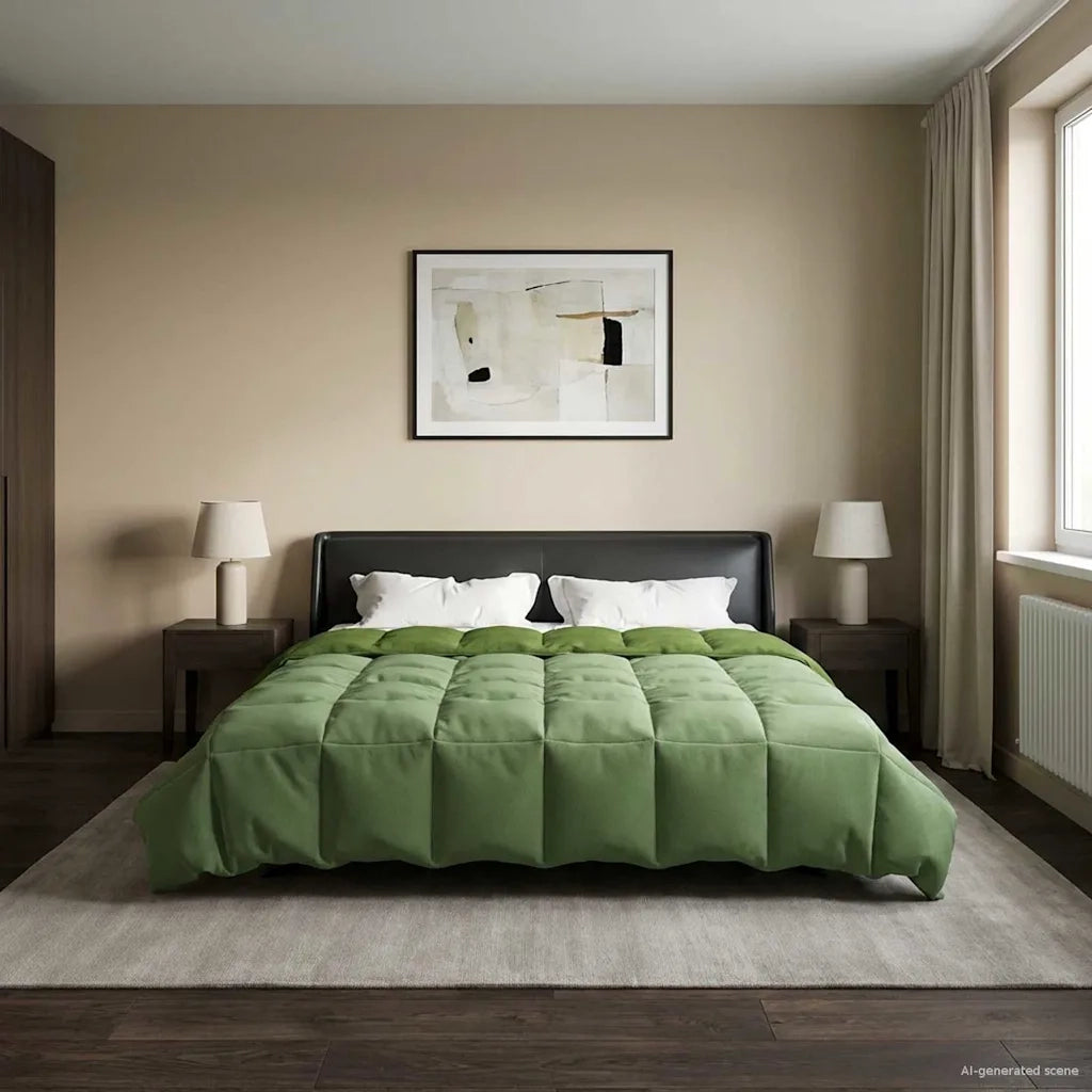 Piumone | Duvet Invernale Trapuntato Verde 200 x 200 cm Microfibra