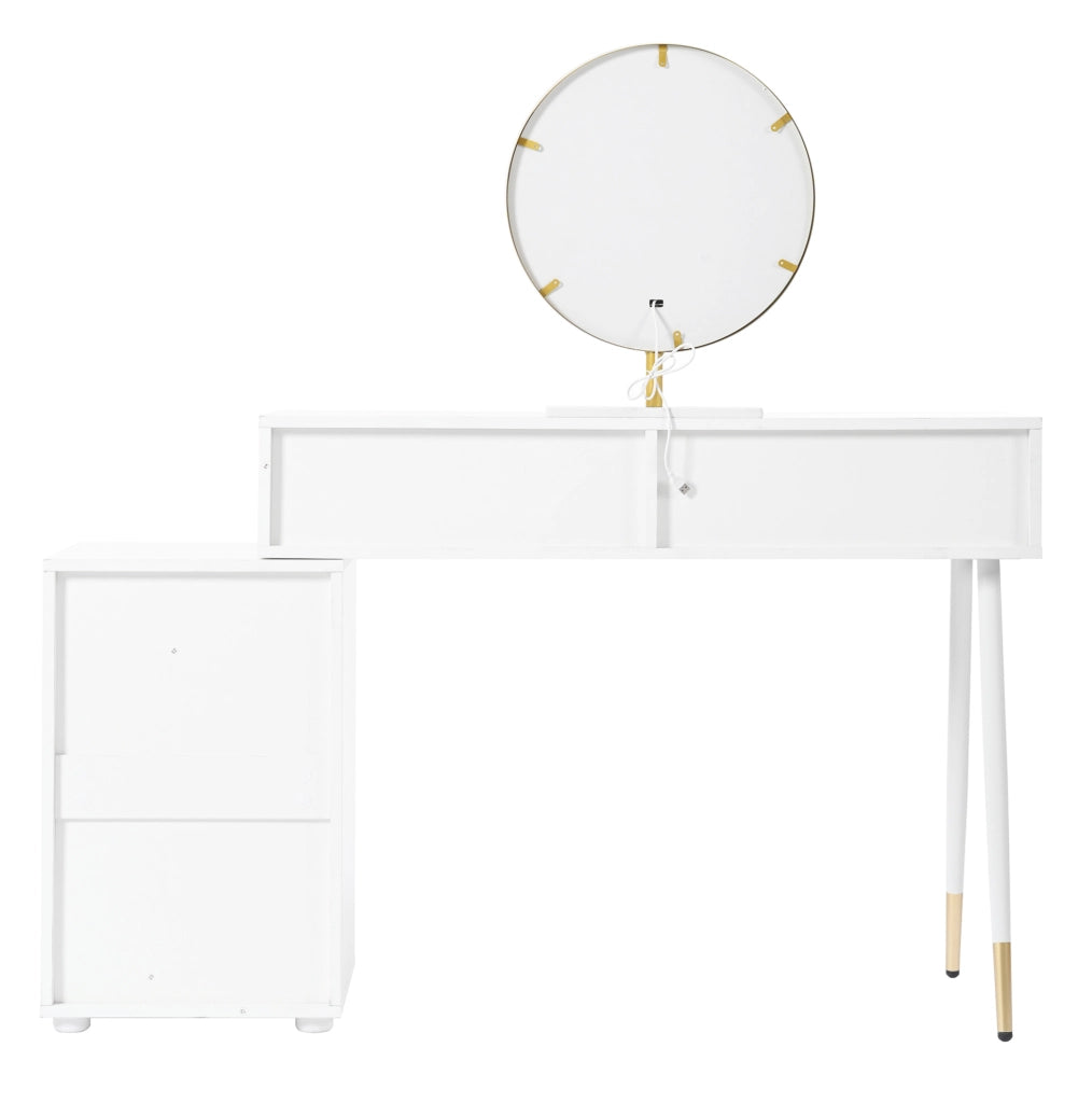 Toeletta 100x40x127 cm con specchio LED a tre colori; 5 cassetti; MDF e truciolare; bianco