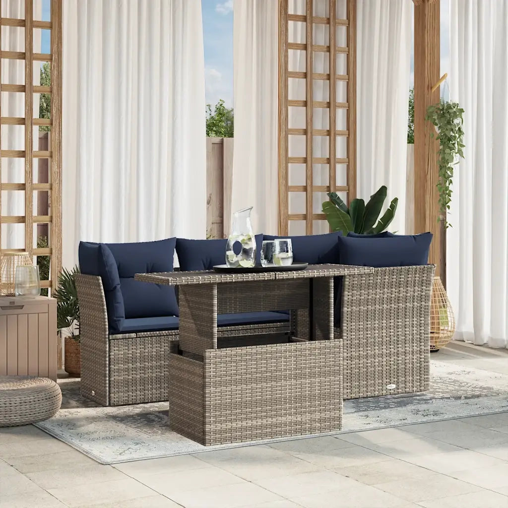Set Divani da Giardino 5 pz con Cuscini Grigio in Polyrattan 3266561