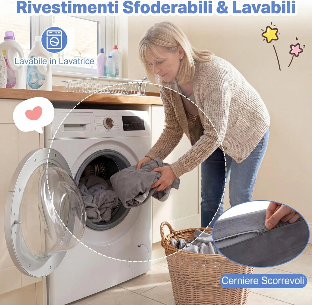 Divano da Gioco per Bambini Trasformabile, Poltrona Modulare a 10 Pezzi, Tessuto Suede e Schiuma ad Alta Elasticità, Divanetto per Bambini 3+ Anni, per Camerette, Soggiorno e Studio (Grigio)