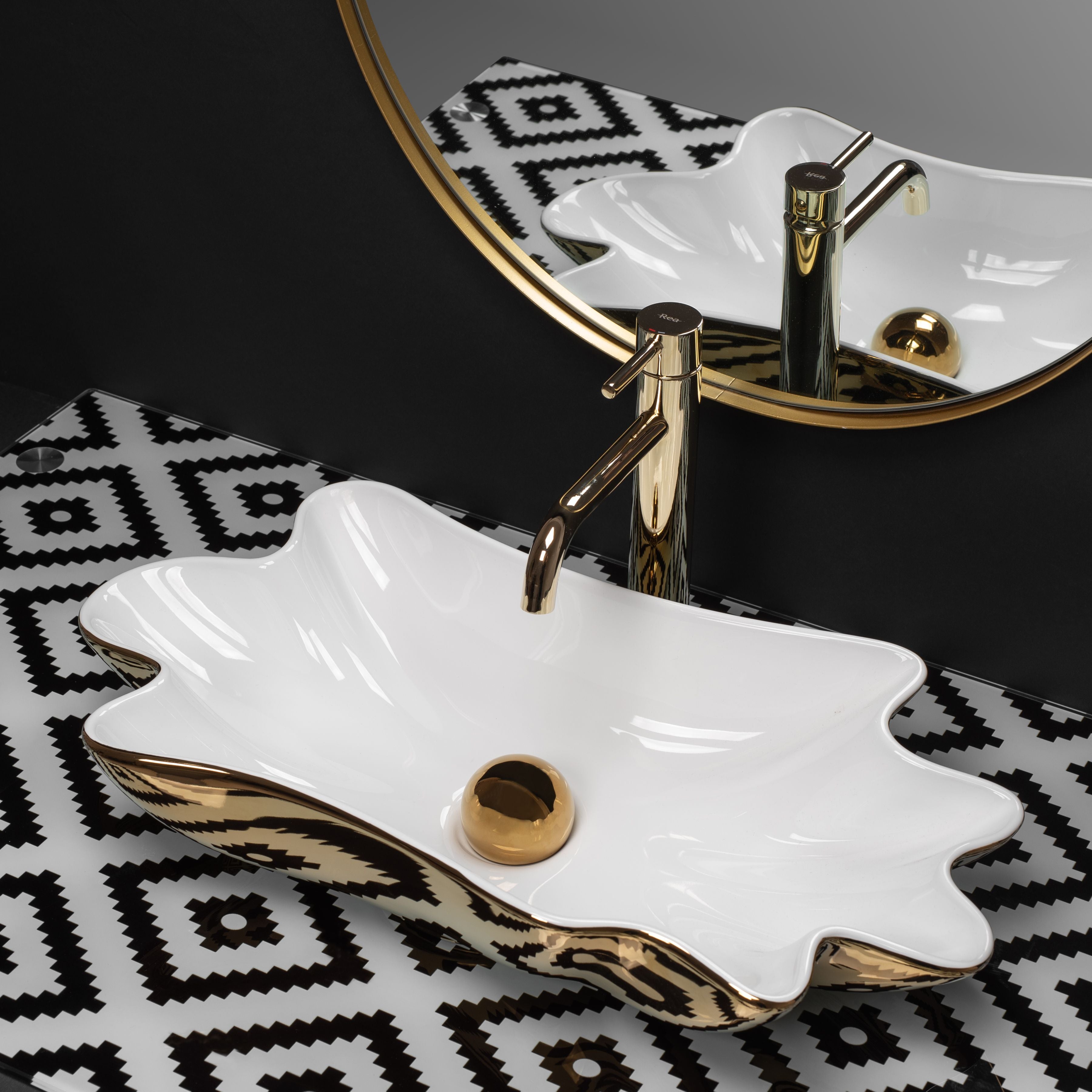 Lavabo Da Appoggio Rea Sea White Gold + Tappo Click-clack