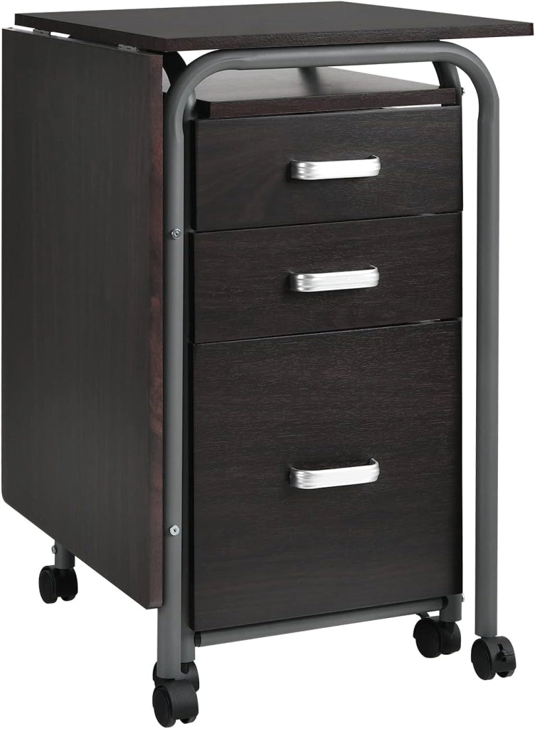 Scrivania Pieghevole e Rimovibile, Tavolo per Computer con Ruote Bloccabili, Tavolo con 3 Casseti di Dimensioni Diverse, Scrivania da Lavoro, Tavolo Porta PC in Legno (marrone)