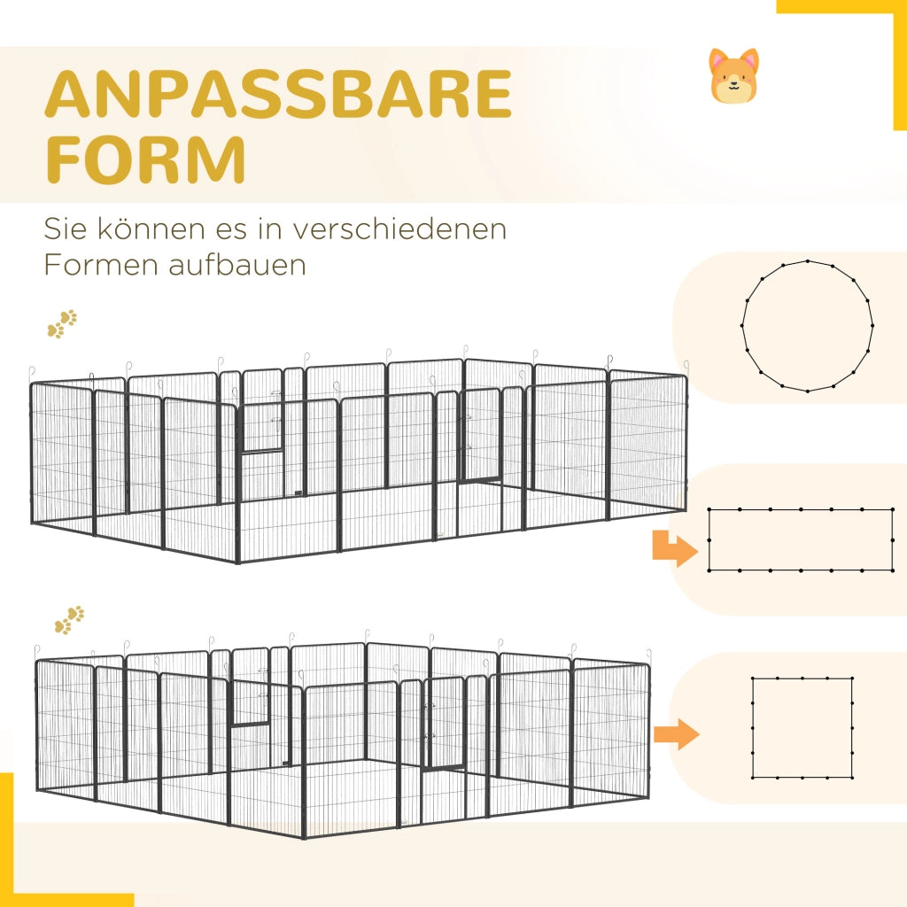 Recinto per cani modulare ¨C zephmum ¨C 16 pezzi, 2 porte, 3.2x3.2x1 m, grigio