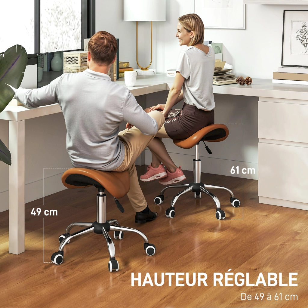 Sgabello da lavoro con rotelle e sella ergonomica ¨C zephmum ¨C marrone 52x53x49-61cm