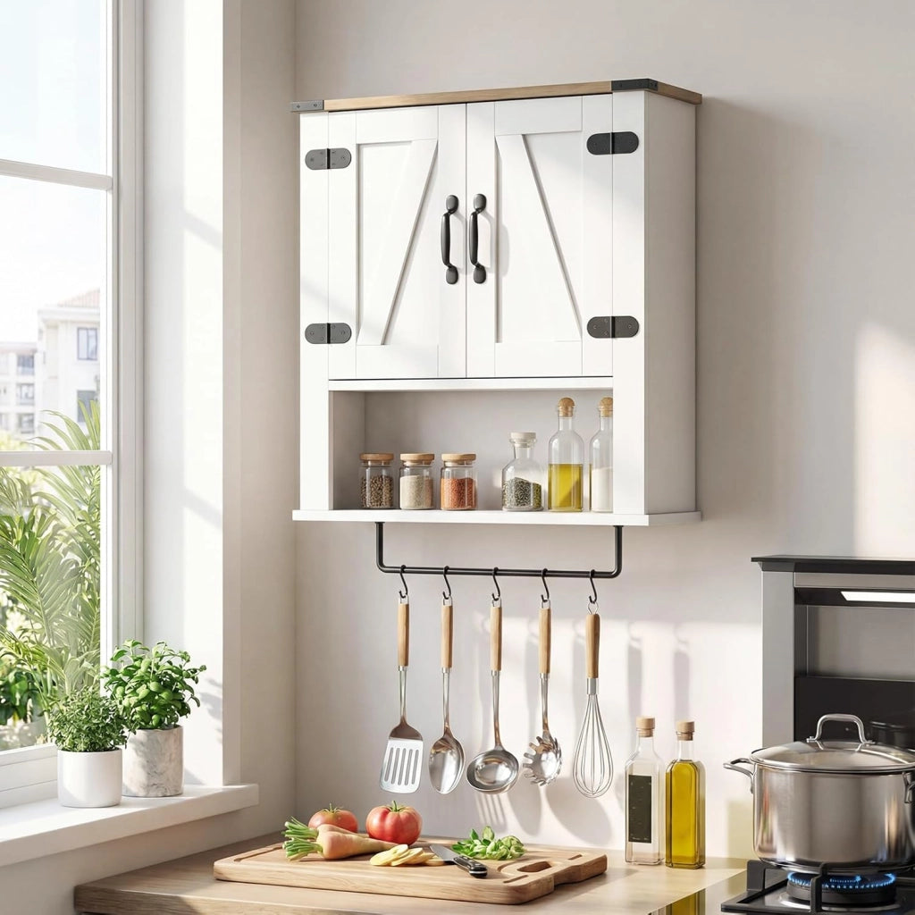 Armadietto da Bagno da Appendere con Porta Asciugamani, 3 Ripiani e Ante | Armadio a Parete Multiuso per Bagno, Cucina, Corridoio | 60 x 20 x 72,5 cm