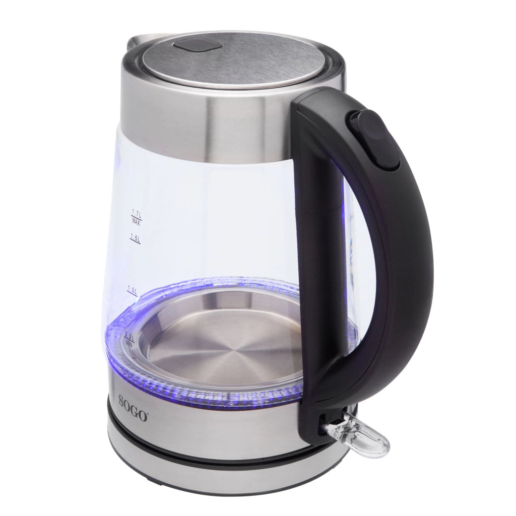 Bollitore elettrico vetro 1,7L senza fili, resistenza acciaio inox nascosta 2200W, spegnimento automatico - SOGO