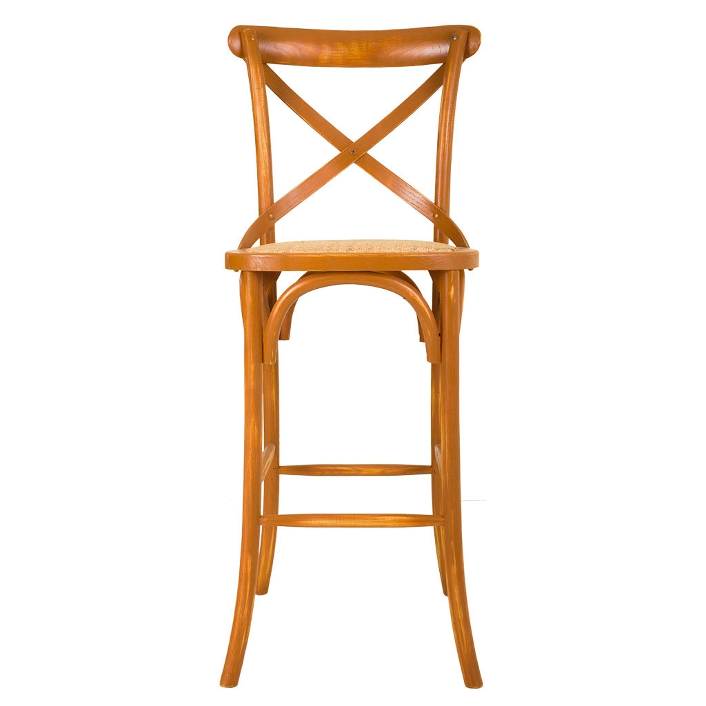 Sgabello in legno e seduta in rattan marrone 45x53x75/116h