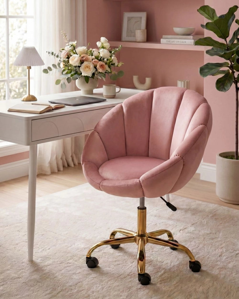 Elegante sedia da ufficio girevole in velluto rosa con base regolabile in altezza Design moderno Home Office