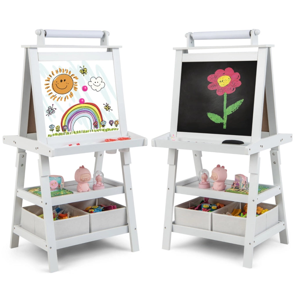 Cavalletto double face 3 in 1per bambini, Treppiede con lavagna bianca e nera e rotolo di carta Beige-Cavalletti e lavagne bambini