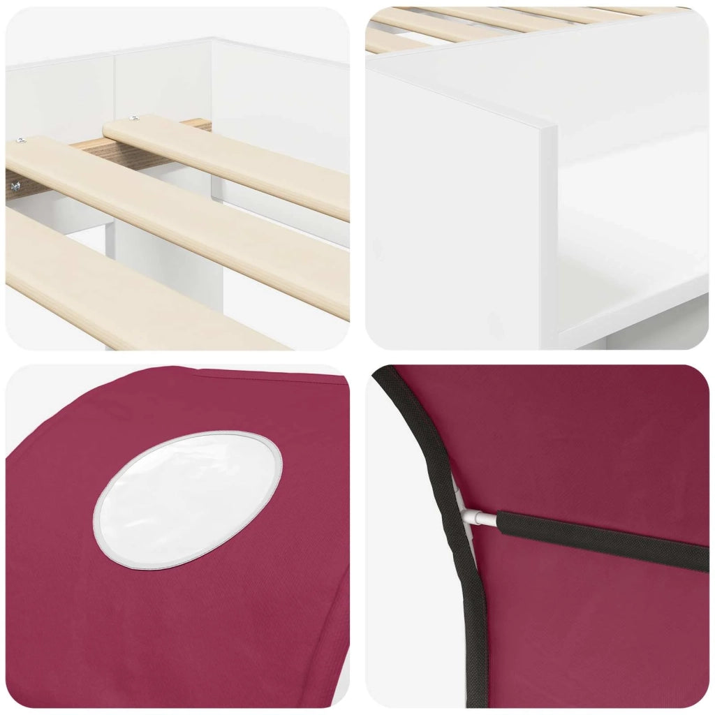Letto con Tunnel 4 pcs Bianco e Rosso Legno ingegnerizzato