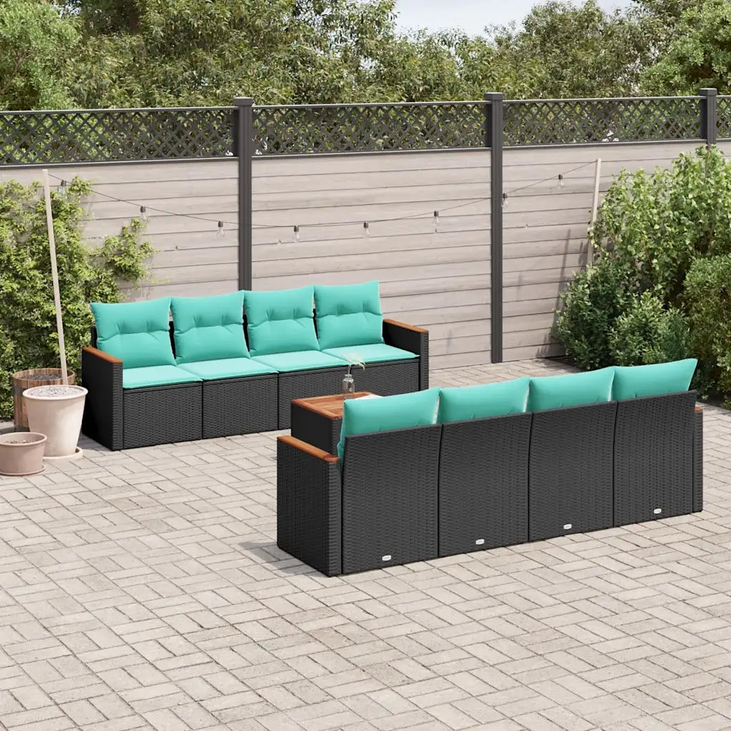 Set Divani da Giardino 9 pz con Cuscini Nero in Polyrattan 3225819