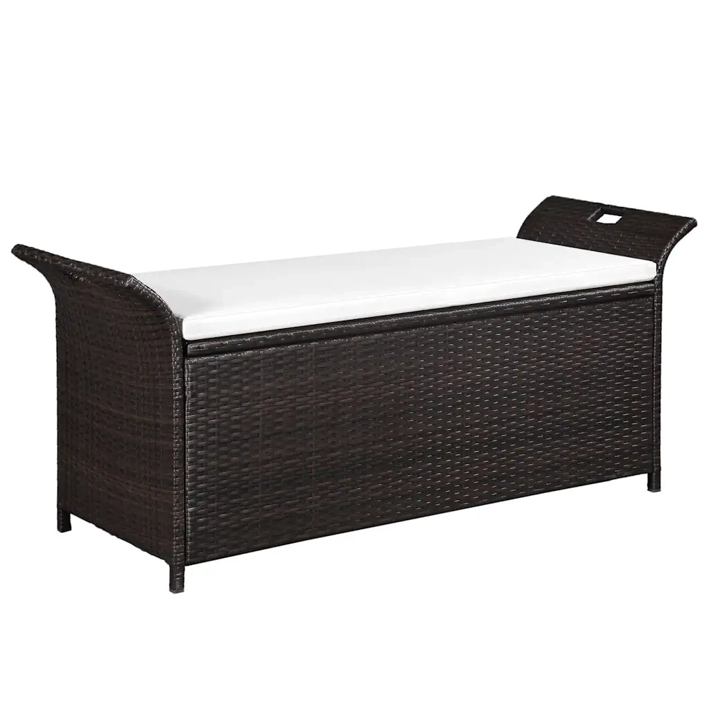 Cassapanca con Cuscino-Baule-Panca con Contenitore138 cm in Polyrattan Marrone