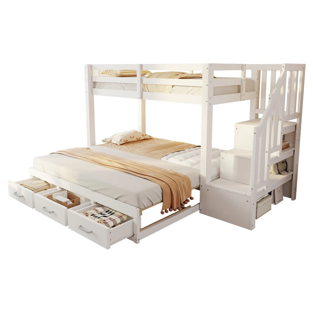 Letto a Castello con Estraibile e Cassetti ¨C MINIMAL ¨C Legno Bianco 90x200