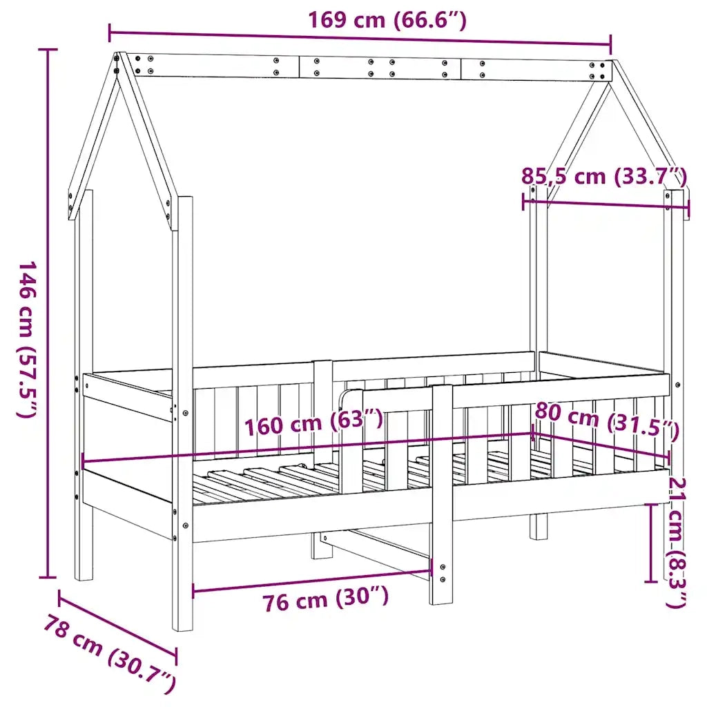Giroletto Casetta per Bambini | Letto Infantile | Lettino 80x160 cm Legno Massello di Pino