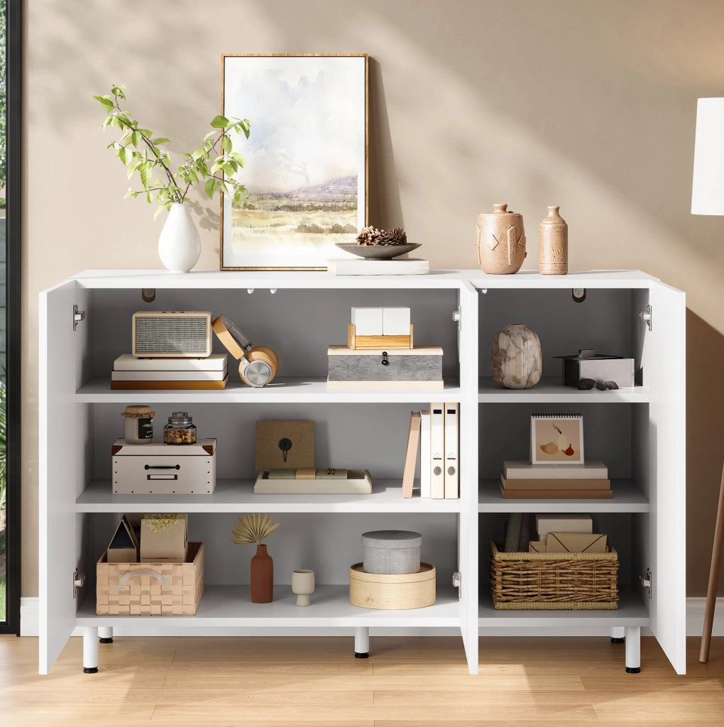 Mobile Sideboard e Scarpiera 2-in-1 in PB e MDF con 3 Ante, Ripiani Regolabili e Piedini in Metallo
