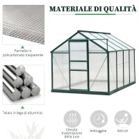 Serra da Giardino in Policarbonato Anti UV con Finestra e Porta Scorrevole, 190x252x201cm