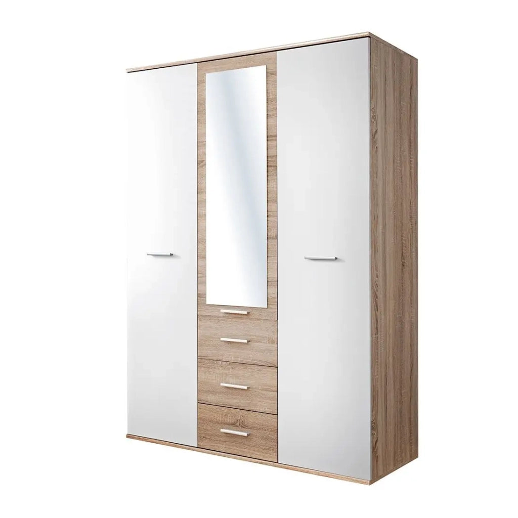Armadio per camera dei bambini design color rovere e bianco con 3 ante a battente e 3 cassetti collezione DENVER.