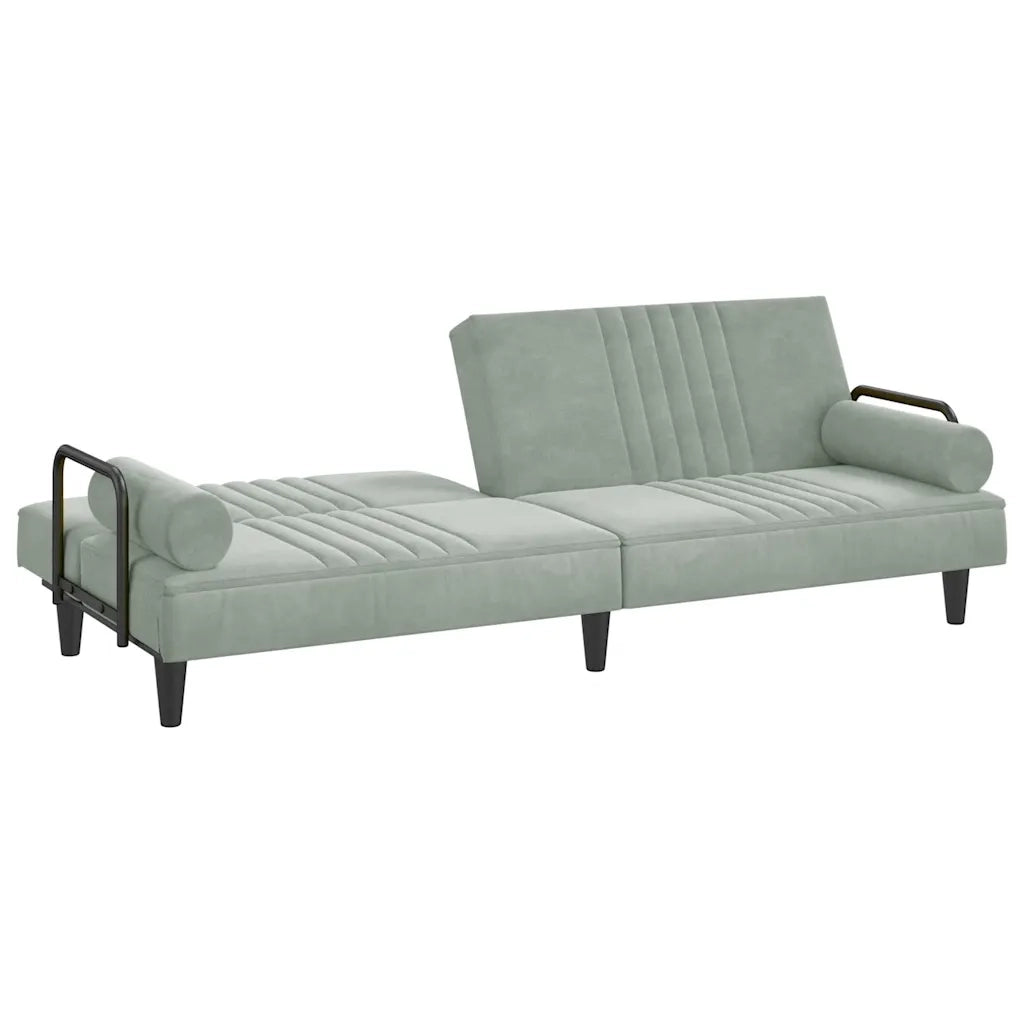 Divano Letto con Braccioli Grigio Chiaro in Velluto 351894