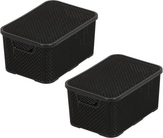 Contenitore con coperchio in design rattan - set a due pezzi, dimensioni S (28,5 x 19,5 x 12,9 cm), BPA libero e nero