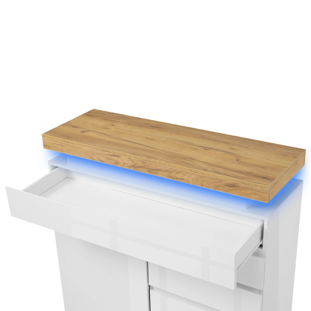 Cassettiera Sideboard con LED e Ante ¨C MINIMAL ¨C Bianco Lucido 115x110x39