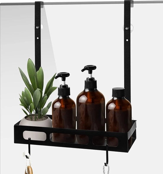 Doucheplank da adesivo - maniglia da bagno in acciaio inossidabile con 2 ganci - supporto da bagno da appendere - contenitore per shampoo e gel da bagno per doccia - inclusa la kit di accessori - non richiede foratura