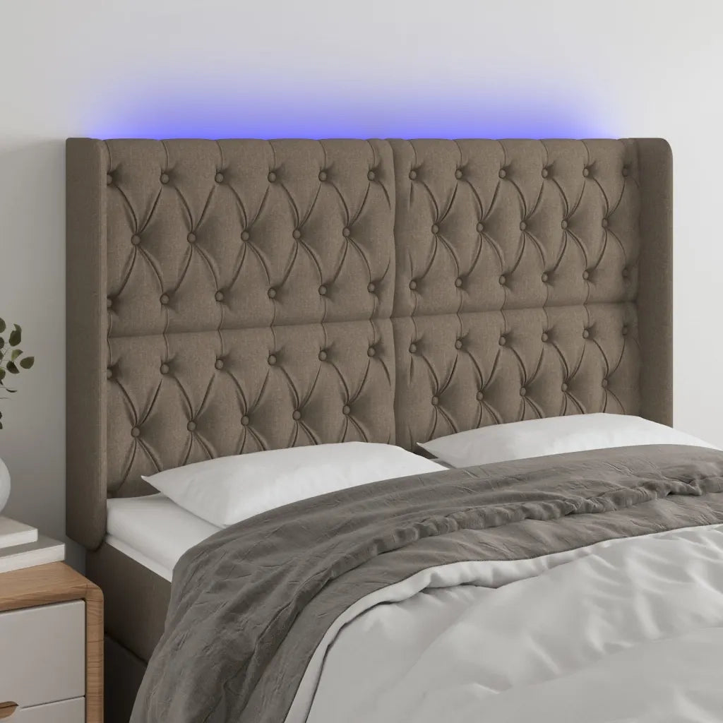 Testiera | Testata a LED Tortora 147x16x118/128 cm in Tessuto