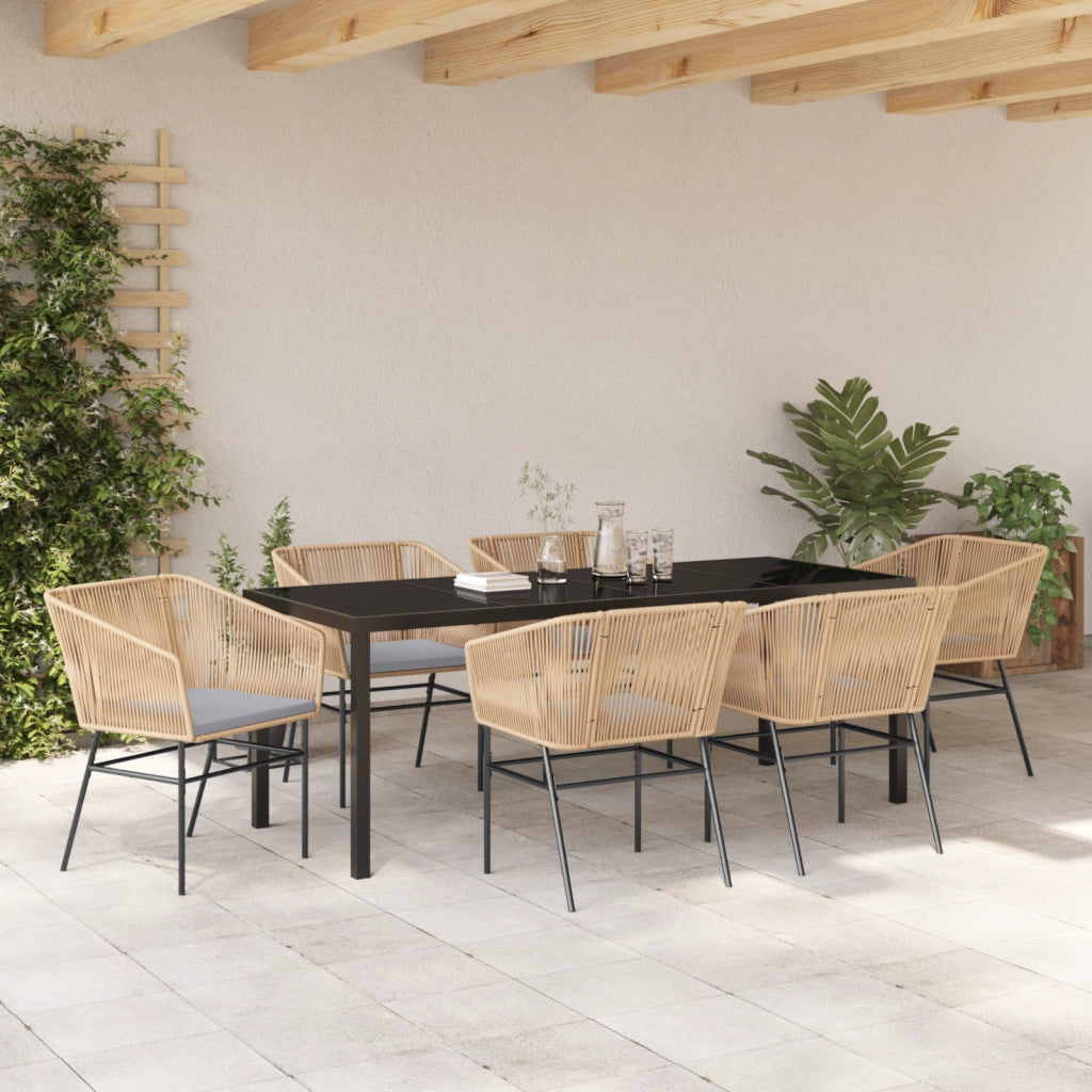Set da Pranzo da Giardino da 7 Pezzi con Cuscini Marrone Polyrattan