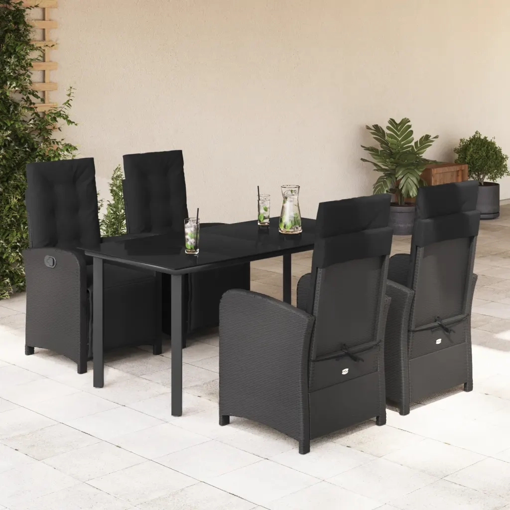 Set da Pranzo da Giardino 5 pz Nero con Cuscini in Polyrattancod mxl 110932
