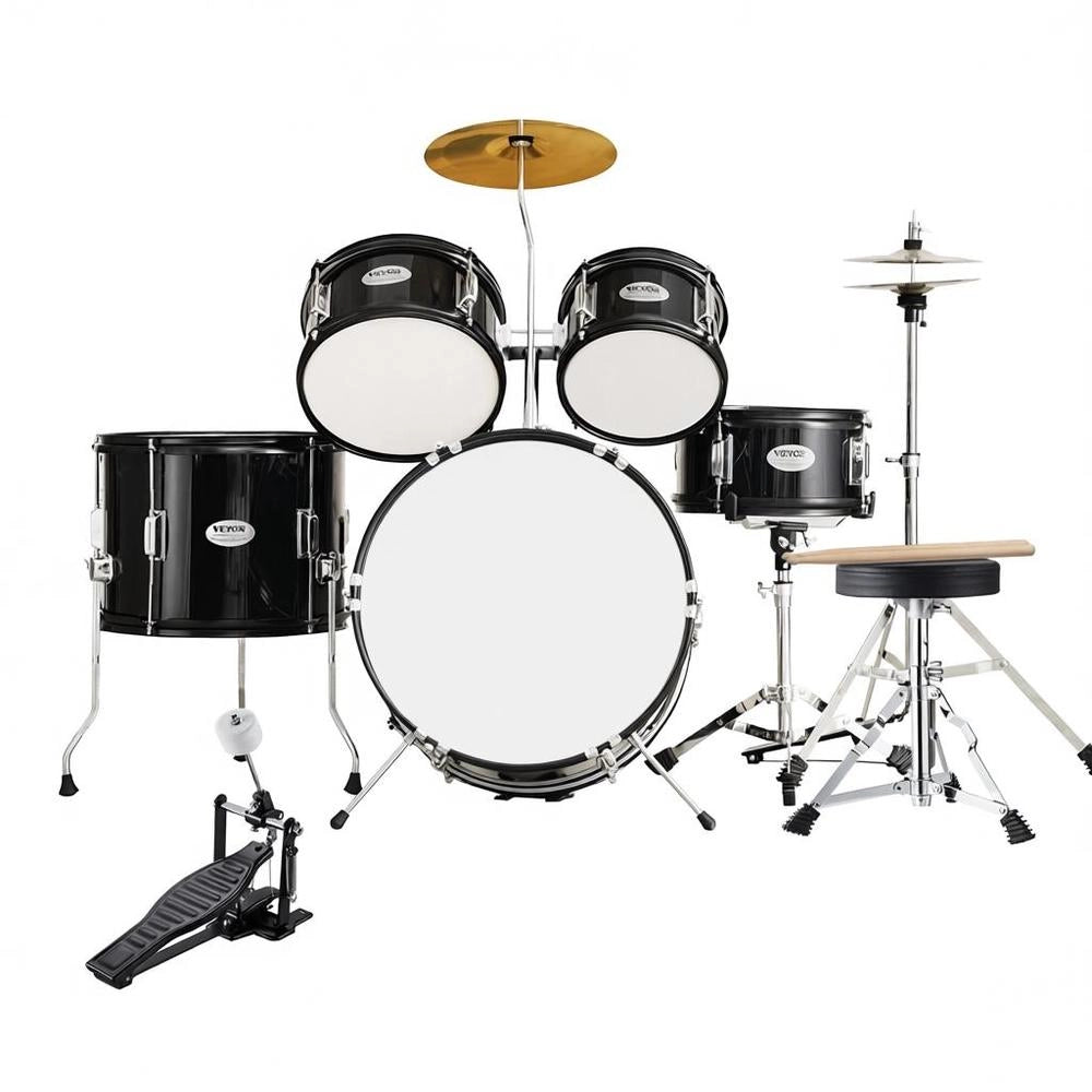 Kit Batteria Bambini Principianti 5 Pezzi Basso Tom Rullante Trono Piatto Pedale Hi-Hat Bacchette 40.64 cm Nero