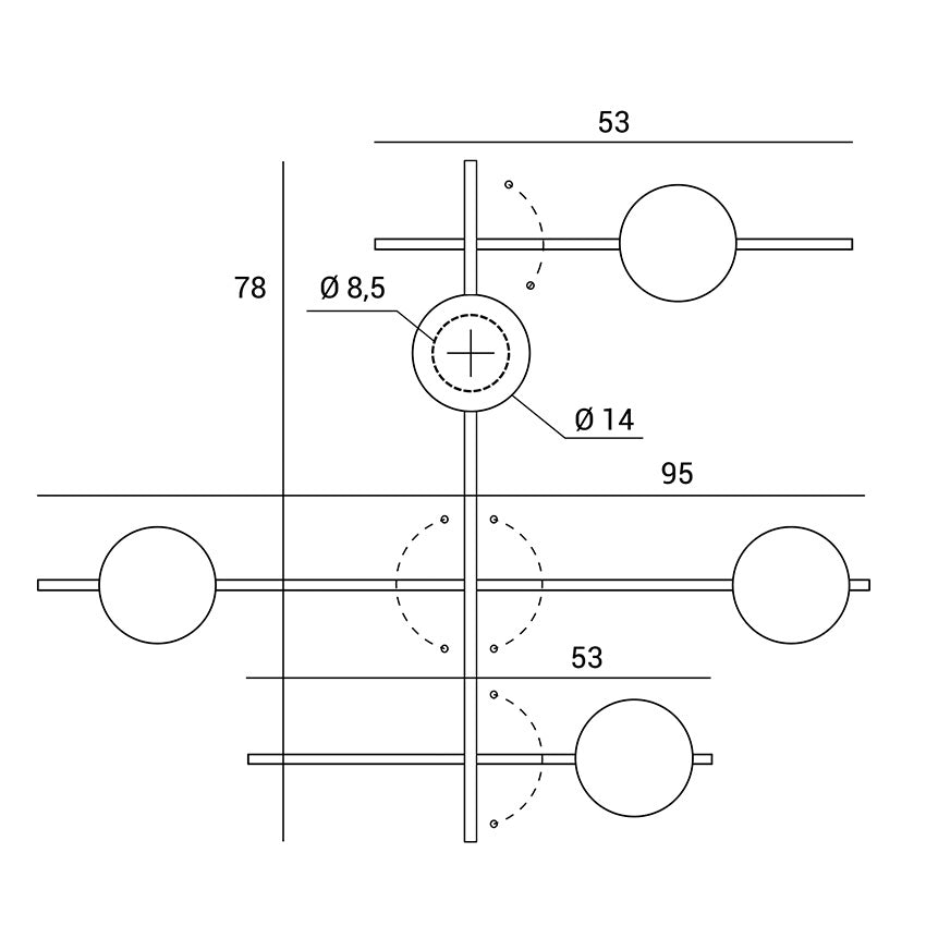 MIKADO LAMPADA DA PARETE O SOFFITTO 5 LUCE  IN METALLO NERO E VETRO SOFFIATO BIANCO D.14CM ATTACCO G9