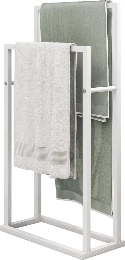 Due Livelli Hanger per Asciugamani a Sostegno Libero in Acciaio Inox con Verniciatura Antiruggine, Ladder per Asciugamani per Bagno Accessori per l'Organizzazione e la Conservazione del Bagno & Asciugamani.