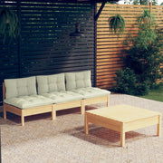 Set Salotto da Giardino 4 pz con Cuscini Crema in Legno di Pino 3096082