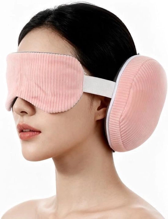 Cuscino da viaggio 2 in 1 con occhiali da bagno, cuscino di cotone per il collo e accessorio da viaggio portatile per l'aereo (rosa).