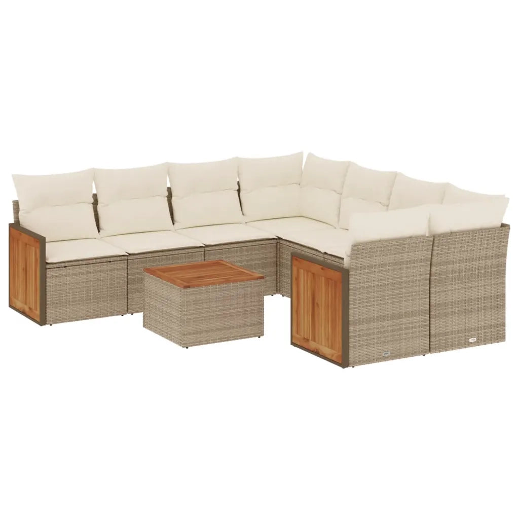 Set Divano da Giardino 9 pz con Cuscini Beige in Polyrattan