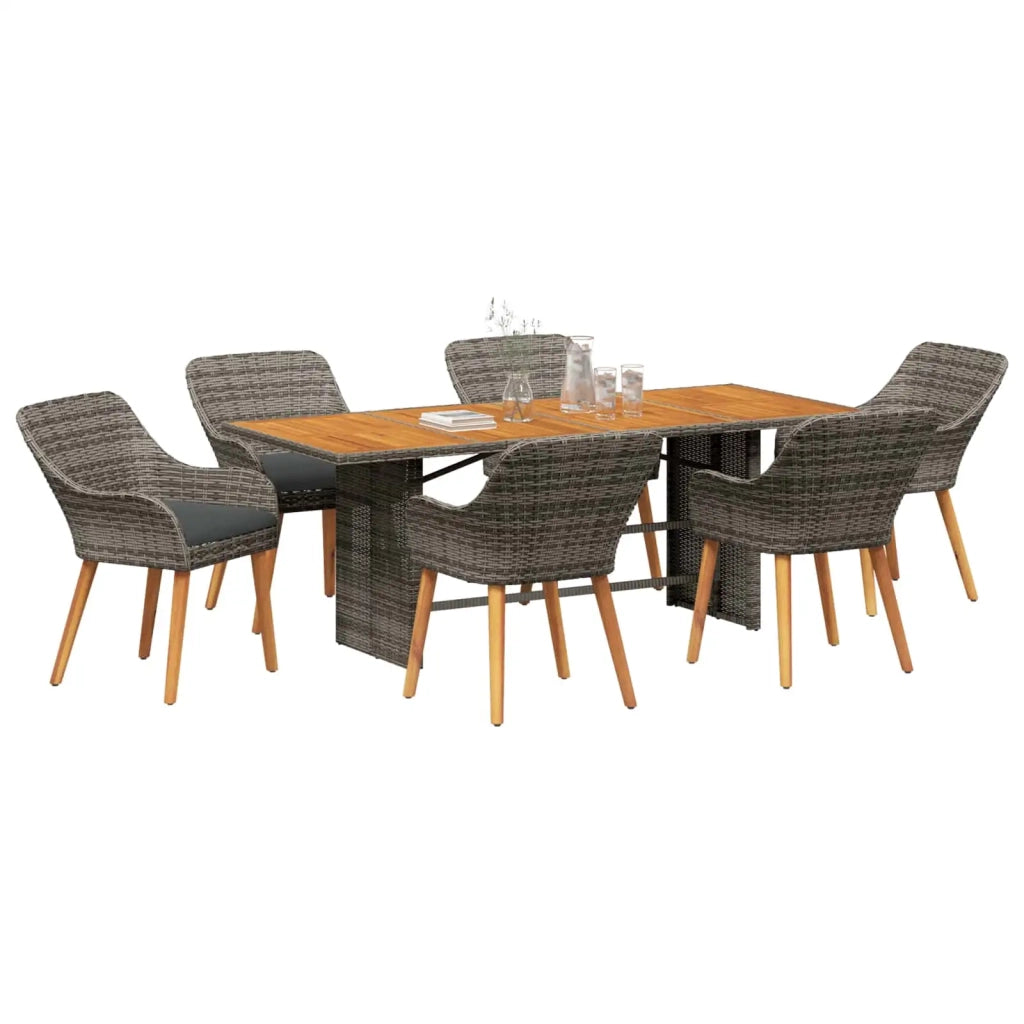 Set da Pranzo per Giardino con cuscino 7 pcs Grigio polyrattan