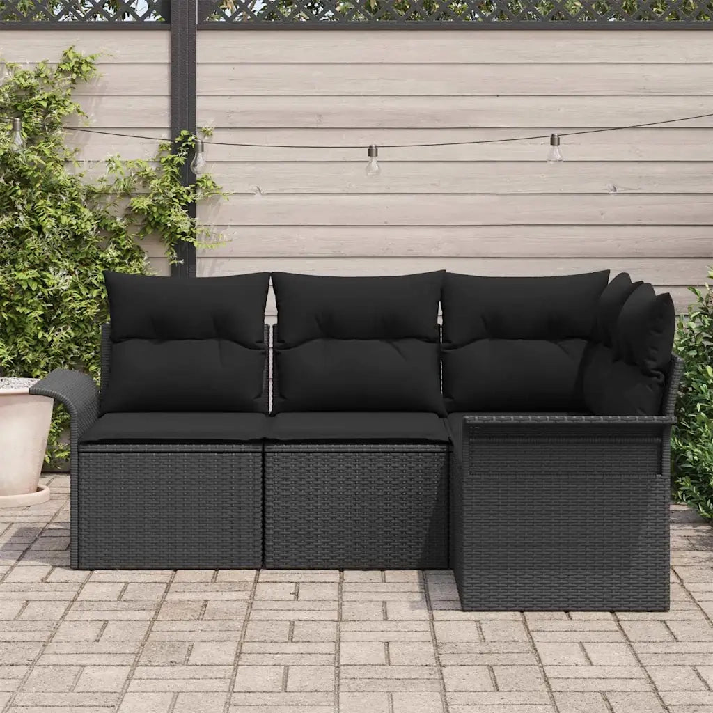 Set Divano da Giardino con cuscino 4 pcs Nero polyrattan 3345343